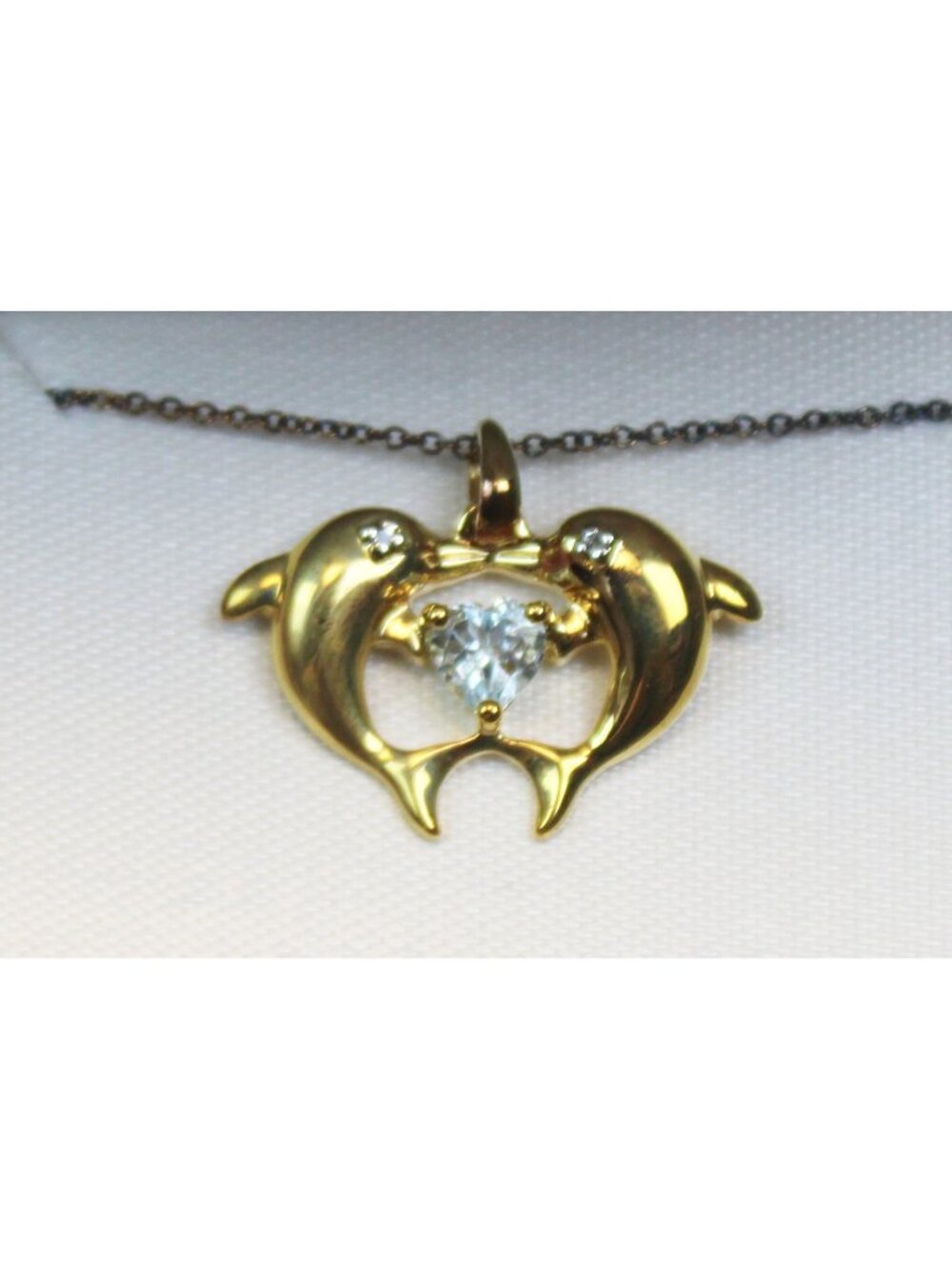 NEW Kohl Dolphin Pendant Chain Necklace 10k Gold over Sterling Silver Blue Topaz